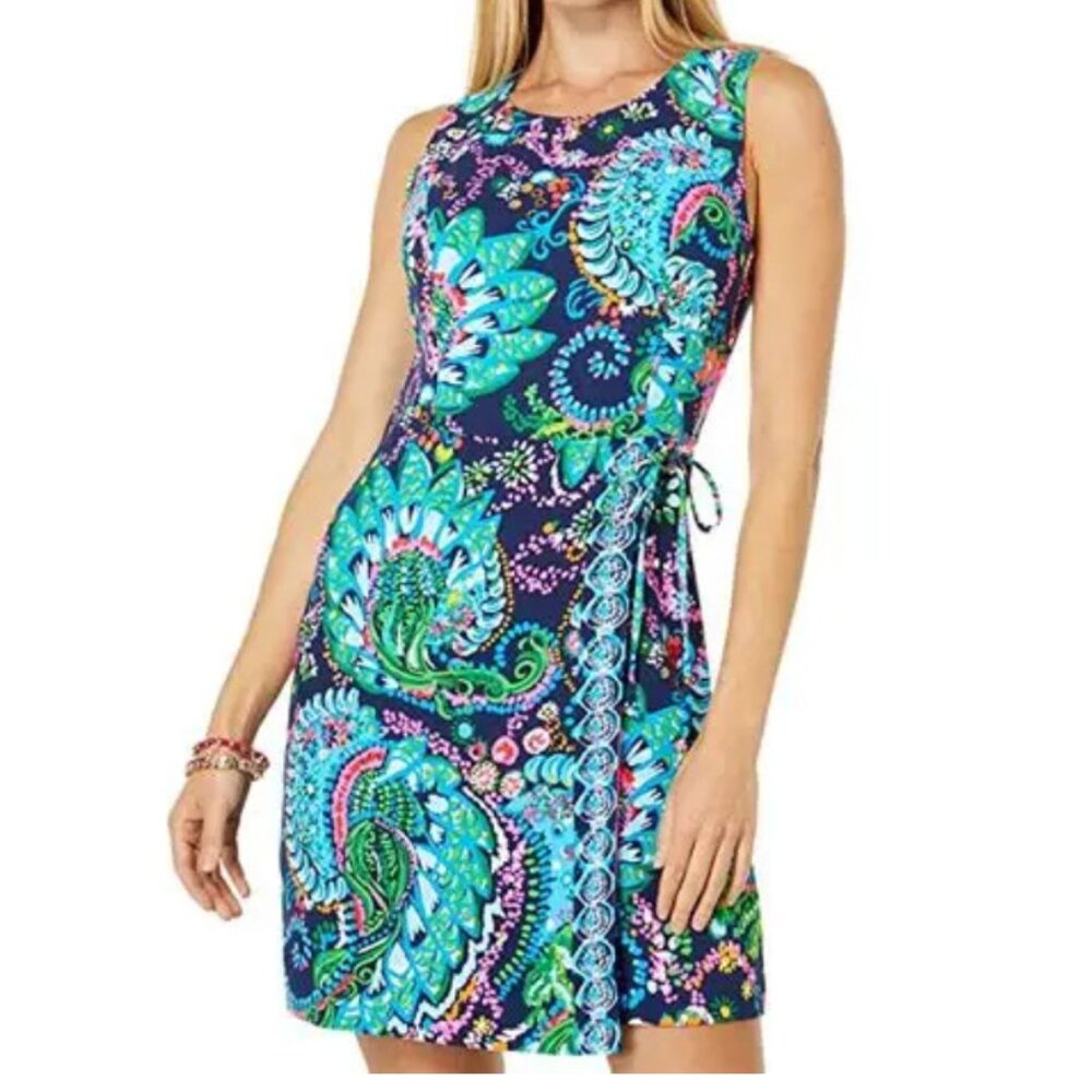 Lilly Pulitzer Donatella Shift Dress Size 6 Take Me To The Sea Faux Wrap